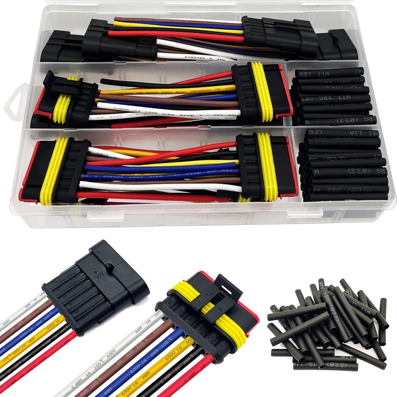 Twippo 6 Kit 16 AWG 6 Pin Connector Car Waterproof Wire Connectors 6 Pin Automotive Electrical Connectors Quick Disconnect 6 Way Wire Terminal Connector Plug and Heat Shrink Tubing Kit - Image 1